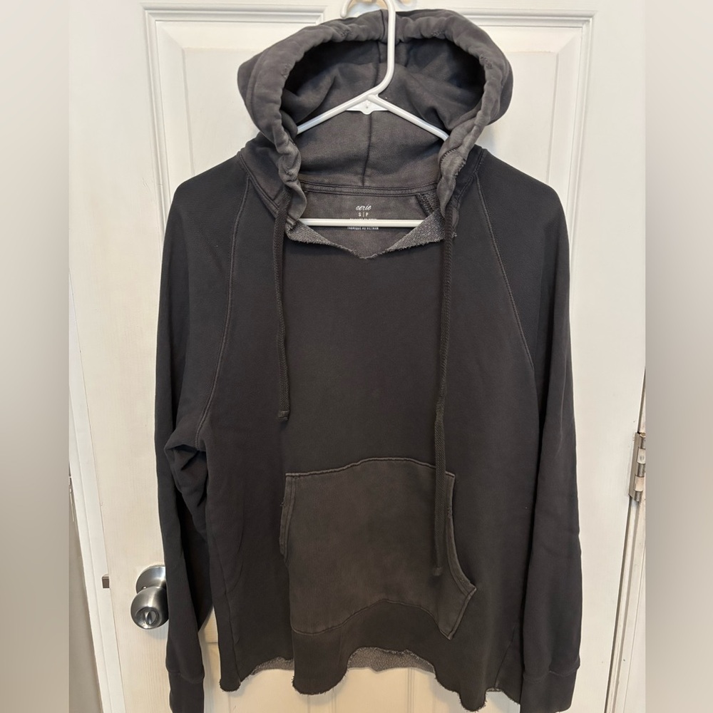 Aerie Women’s Gray Distressed Faded V-Neck Hooded Sweatshirt Size S